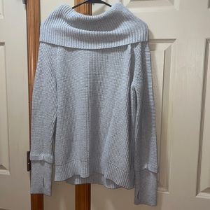 Light grey womens sweater size large with sleeve detailing.